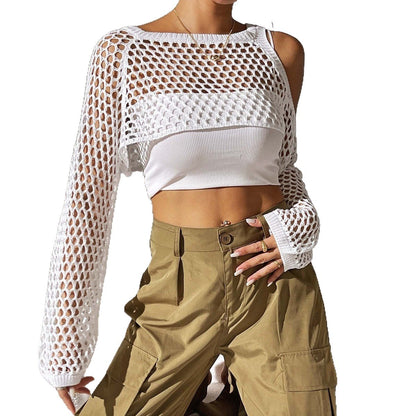 Sexy Navel Hollowed Leisure Mesh Shirt