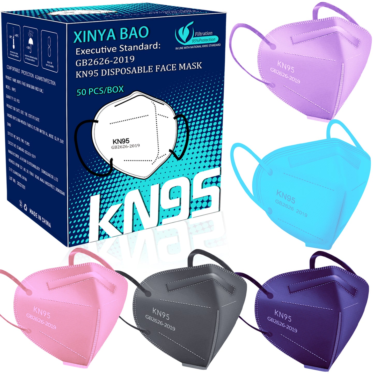 50pcs KN95 Face Masks: 5-Ply Breathable, Comfortable, And 95% Filter Efficiency - Perfect For Adults!