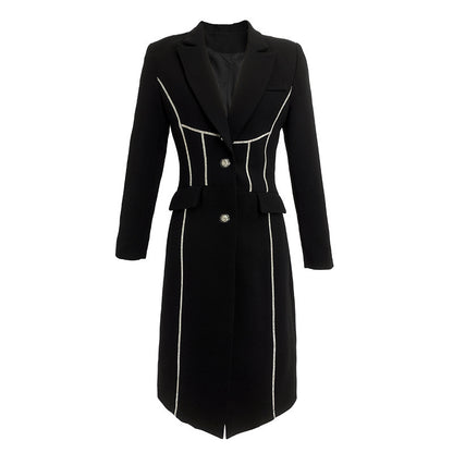 Women's Mid-length Black Trench Coat Over The Knee