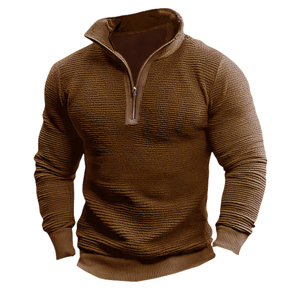 Premium Men's Contrast Zipper Sweatshirt - Casual Fleece Jacket