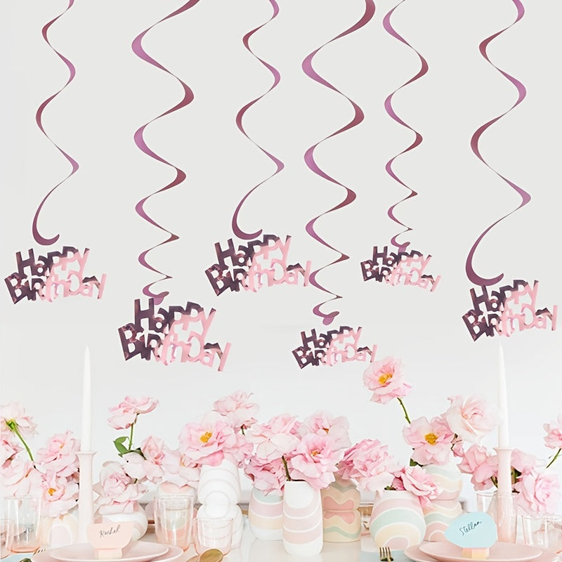 6pcs-Golden, Silvery, Rose Red, Dark Blue, Lake Blue, Rose Golden Birthday Party Spiral Decoration Pendants, Birthday Letter Spiral Decoration