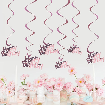 6pcs-Golden, Silvery, Rose Red, Dark Blue, Lake Blue, Rose Golden Birthday Party Spiral Decoration Pendants, Birthday Letter Spiral Decoration