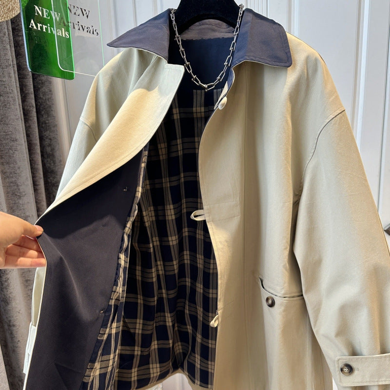 British Style Contrast Color Trench Coat For Women