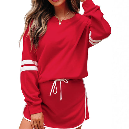 Loose Long Sleeve Women's Versatile Printed Dress Two-piece Set