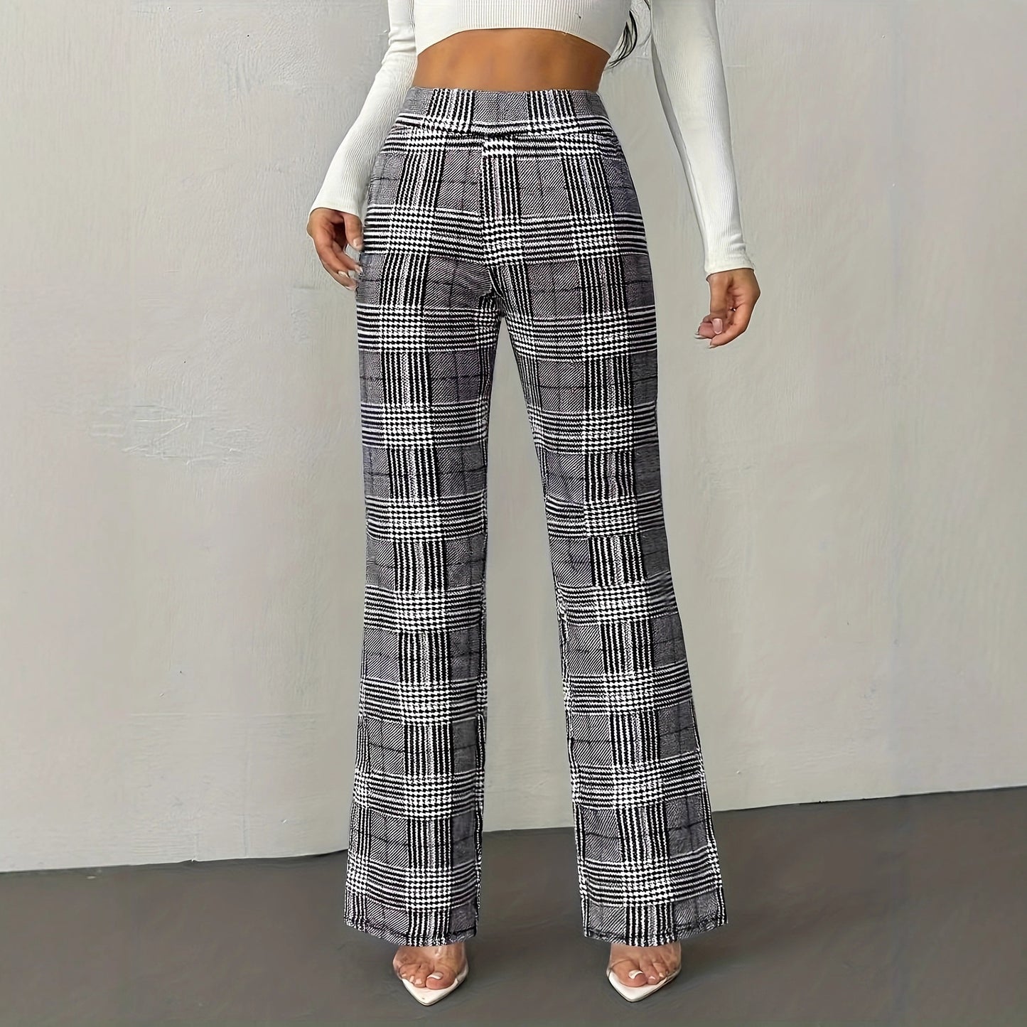Houndstooth Wide-leg High-waisted Versatile Slim-fit Wool Straight-leg Pants