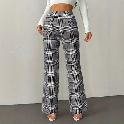 Houndstooth Wide-leg High-waisted Versatile Slim-fit Wool Straight-leg Pants