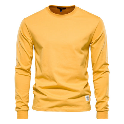 Men's Solid Color Round Neck Long-sleeved Top T-shirt