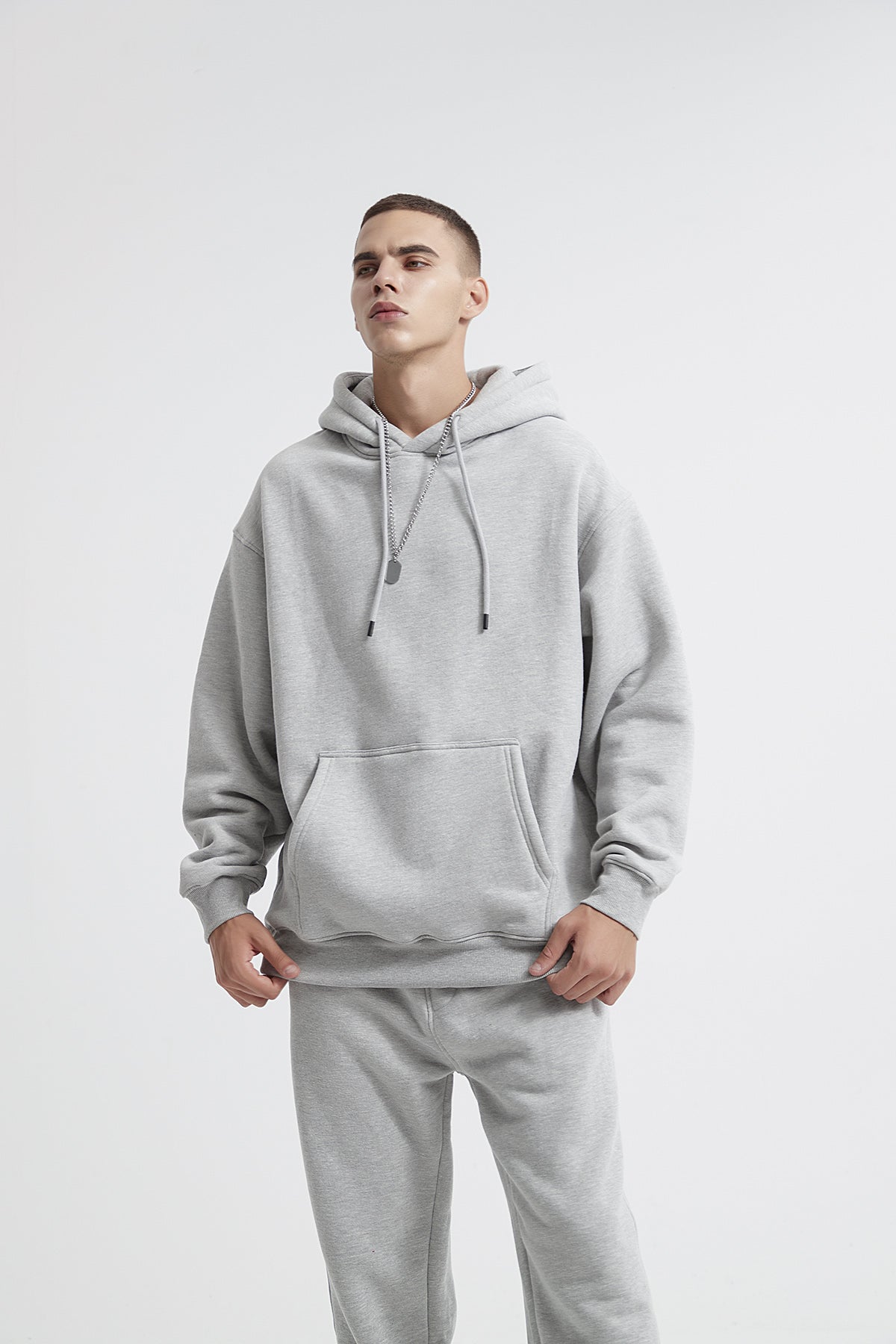 Premium Men's Light Grey Hoodie - Oversized Cotton Blend Hooded Sweatshirt