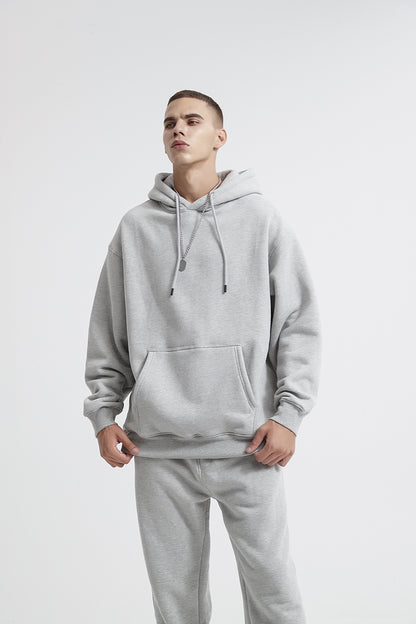 Premium Men's Light Grey Hoodie - Oversized Cotton Blend Hooded Sweatshirt