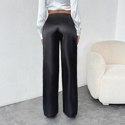 Women's Solid-Colored Casual Loose Satin Wide-Leg Pants
