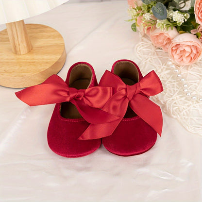 Charming Bowknot Princess Wedding Shoes for Youngsters - Soft Sole Mary Jane Flats, Lightweight Fabric Upper & Rubber Sole, All-Season Comfort, Ideal for Weddings and Special Occasions, Wedding Shoes for Brid