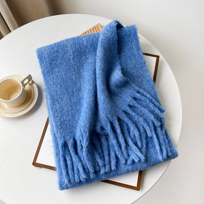 Mellard Merino Wool Korean-Style Relaxed-Feel Solid-Color Brushed Warm Scarf For Women