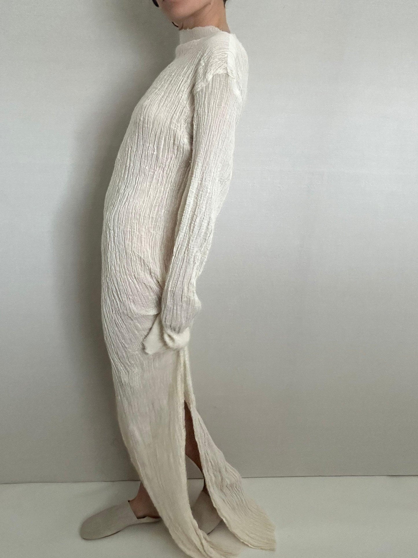 Solid Color Long Sleeve Slit Maxi Dress