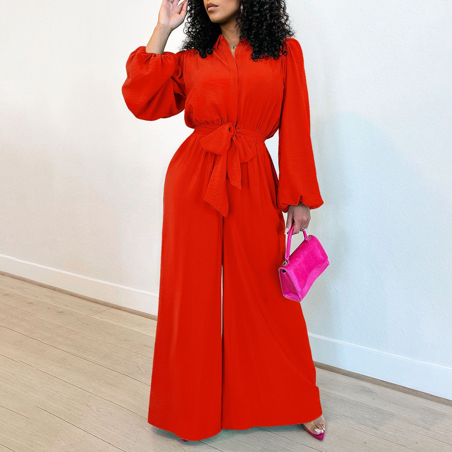 Fashion Long Sleeve Plus Size Casual Jumpsuit