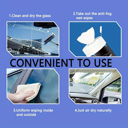 Safe Driving | Anti-Fog & Waterproof Car Wipes for Windshields, Mirrors, and Helmets - 3-in-1 Cleaning Formula for Fog Removal, Oil Film Removal, and Streak-Free Shine - Fit for All Vehicles