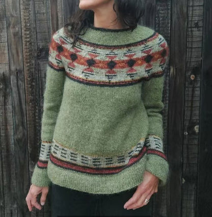 Women's Round-neck Color-block Loose Sweater