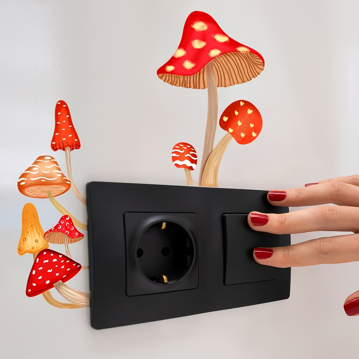 """""""""""""""Self-Adhesive Glow Mushroom Switch Sticker - Easy to Find, Reusable & Fun Themed Art Deco, 5.5"""""""""""""""" x 5.1"""""""""""""""