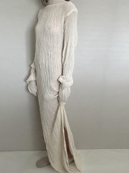 Solid Color Long Sleeve Slit Maxi Dress