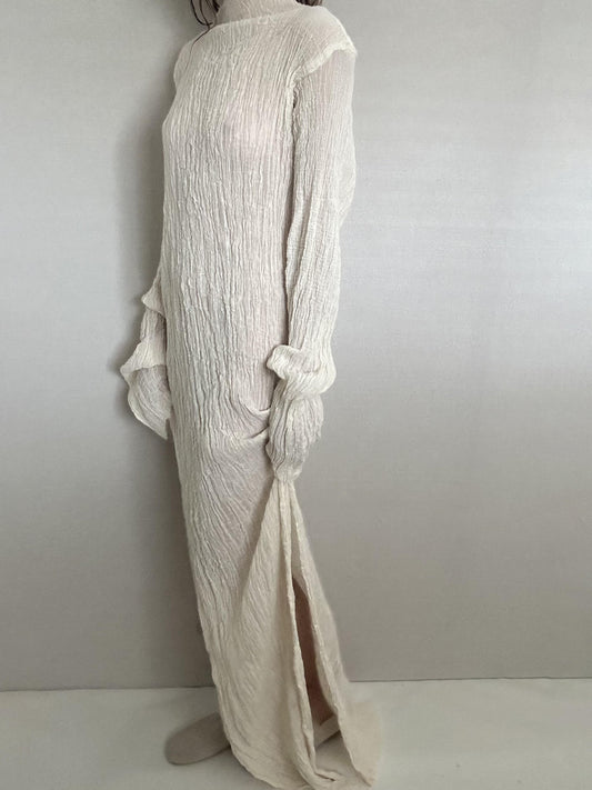 Solid Color Long Sleeve Slit Maxi Dress