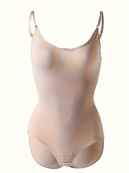 Women's Seamless Knit Bodysuit, Polyamide 85% Elastane 15%, Solid Color, No Padding, Chest Support Sling, Crotch Buckle Waist Pulling Hip Pants