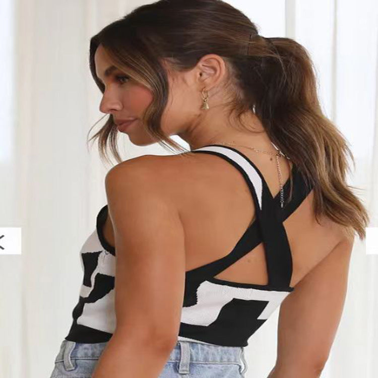 New Women's Spring And Summer Contrast Color Sexy U Collar Camisole