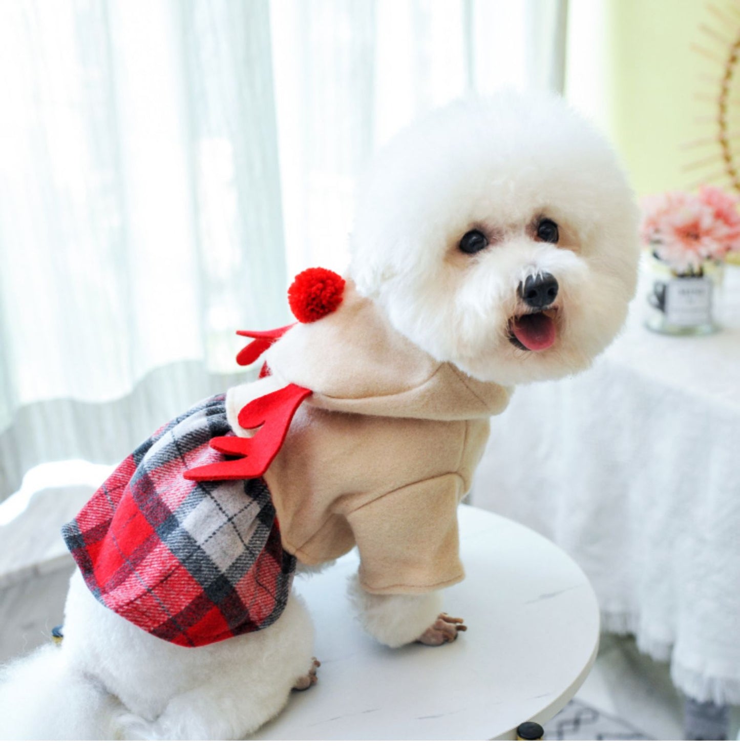 Warm Clothes For Dogs And Cats Red Check Elk Skirt