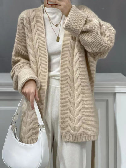 Wool Knit Cardigan For Women Mid-length Autumnwinter Style
