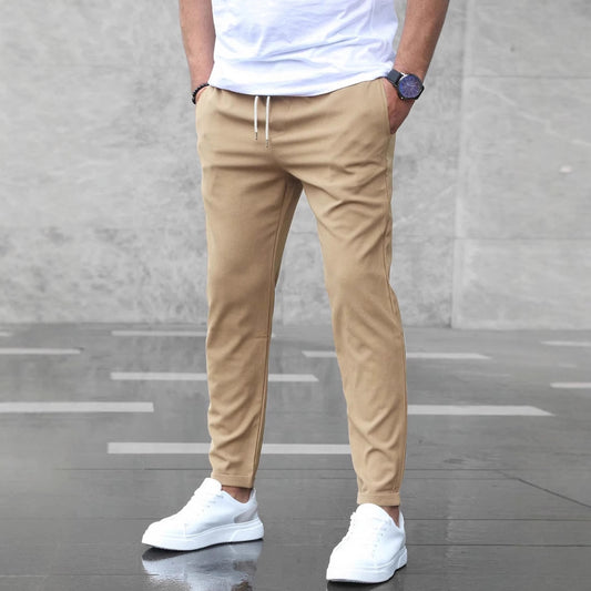 Men's Casual Pants With Pockets Fashion Slim Fit Drawstring Trousers