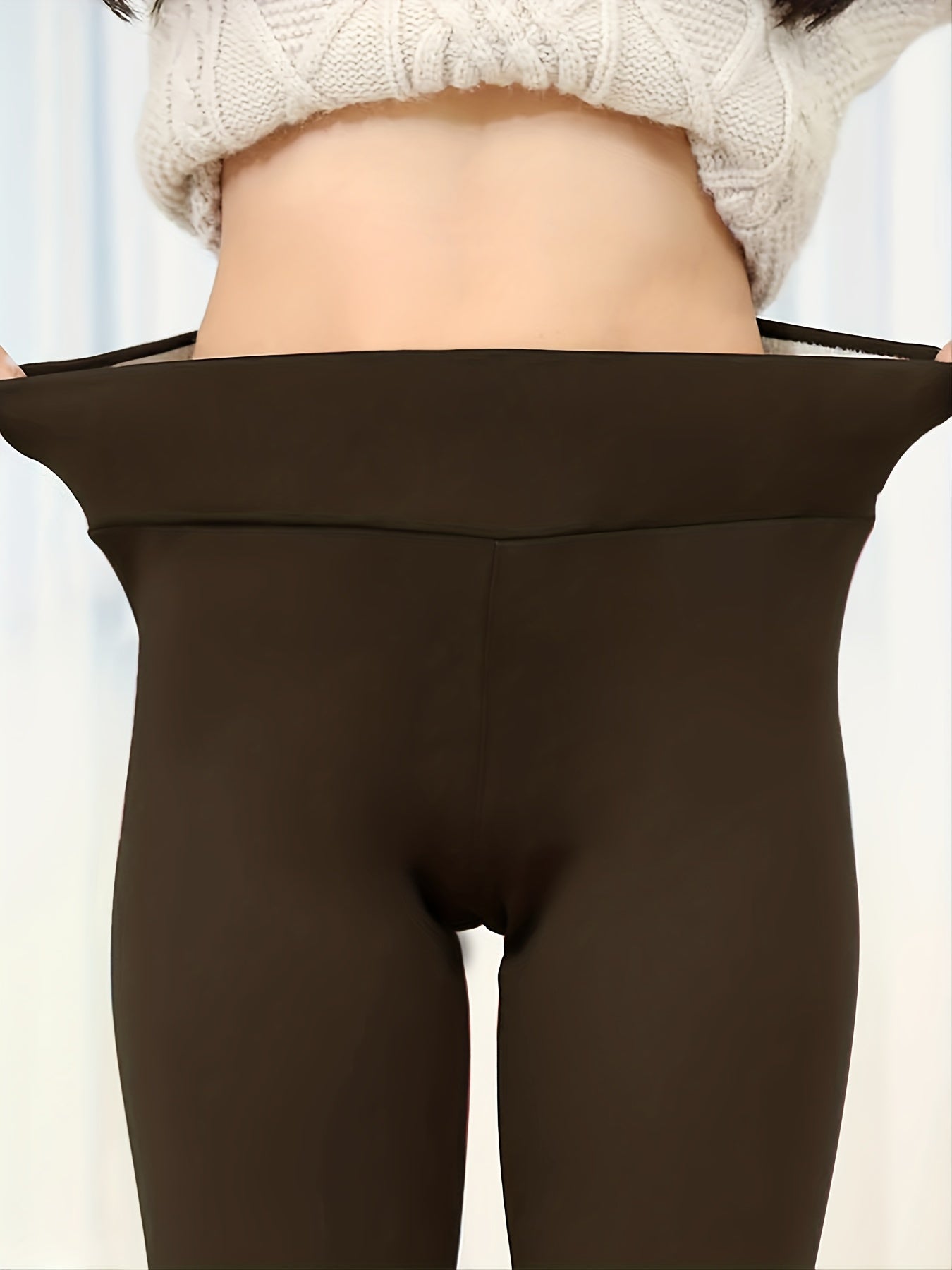 Cozy Fleece-Lined High-Waist Leggings for Women - Stretchy & Warm, Olive Green, Casual Style, Non-See-Through, Solid Color, Perfect for Winter, Machine Washable