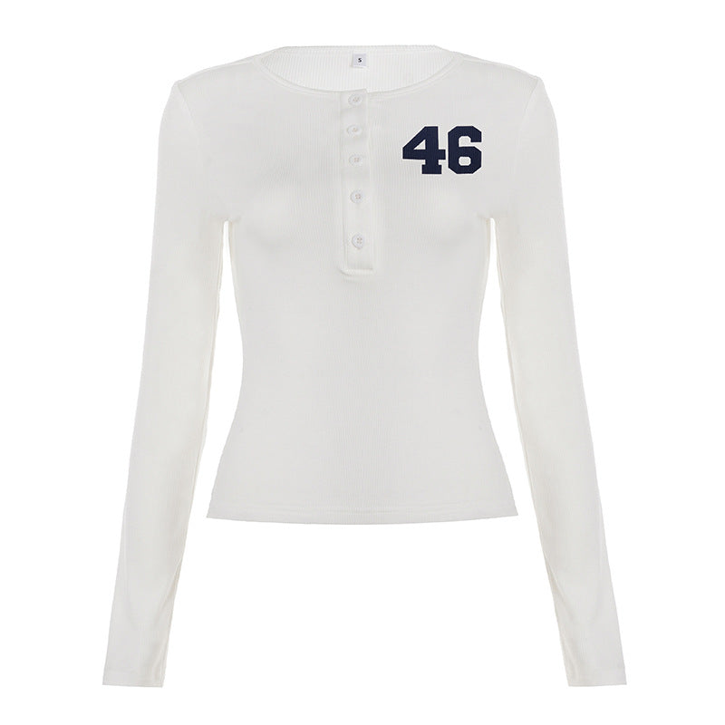 Button-down Semi-open-collar Slim-fit Long-sleeve Casual Top
