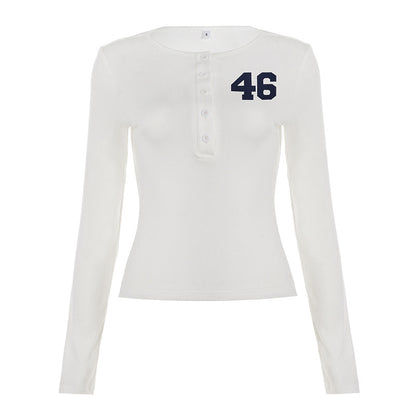 Button-down Semi-open-collar Slim-fit Long-sleeve Casual Top