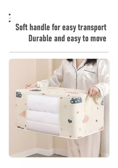 Large Capacity Foldable Storage Bag - Premium Clothes Organiser with Reinforced Handles & Transparent Window for Quilts, Blankets & Bedding