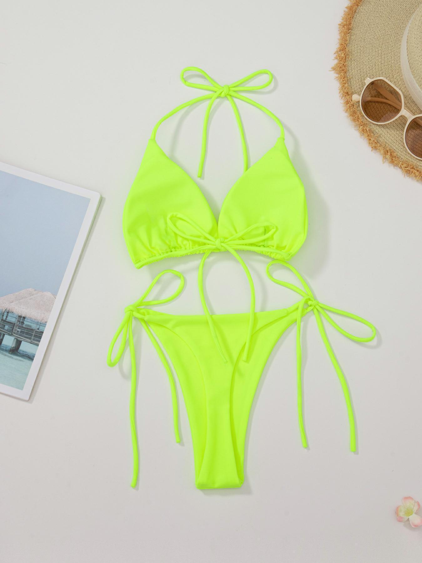 Solid Color Sexy Lace-up Hot Girl Temperament Women's Bikini Swimsuit