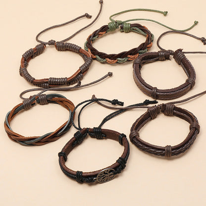 Men's Leather Bracelet Set - 6 Piece Tree of Life Braided Bracelets for Men | Retro Boho Style