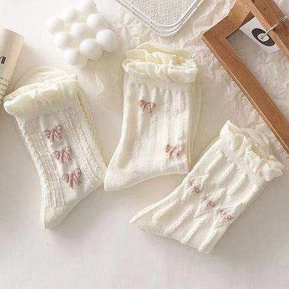 White Lace-trimmed Mid-calf Thin And Cute Japanese-style School Stockings