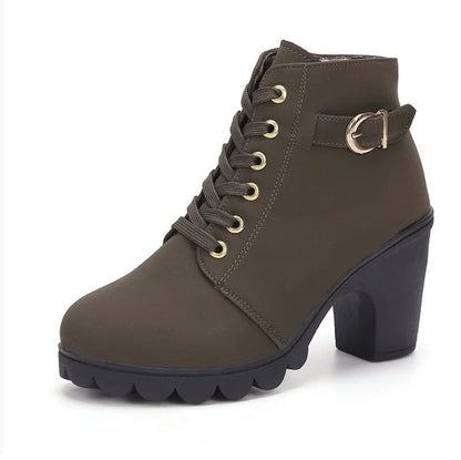 Fashoin Leopard Print Ankle Square Heel Suede Lace-up Zip Boots Women Casual Versatile Shoes Autumn And Winter
