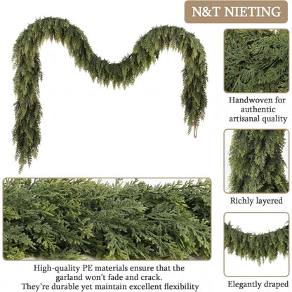 Christmas Pine Needle Garland Soft Rubber Feel Norfolk Pine Cypress Rattan
