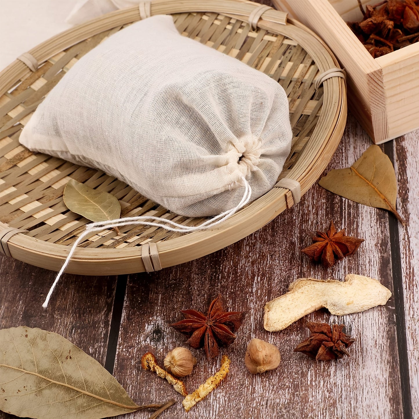 Reusable Muslin Drawstring Bags - 10 Pack Natural Unbleached Cotton Spice Tea Herb Soup Strainer Bags