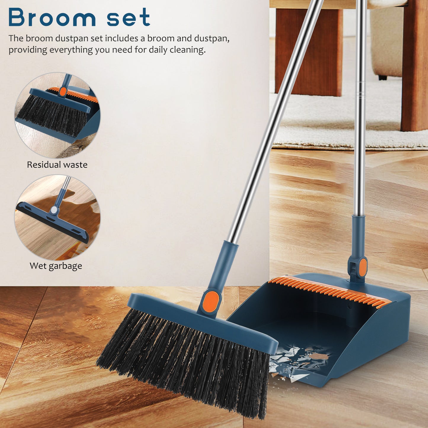 Dustpan Folding Broom Set With Hand Held Brooms For Sweeping Indoor Handheld 9500X2500X2000CM House Collapsible Blue Child