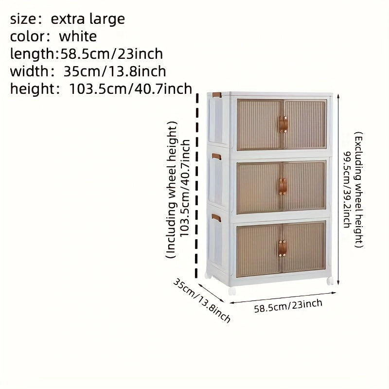 1pc Rectangle Storage Box with Lids, Plastic Waterproof Collapsible Organizer on Wheels, Magnetic Closure Multipurpose Container for Home & Kitchen Storage