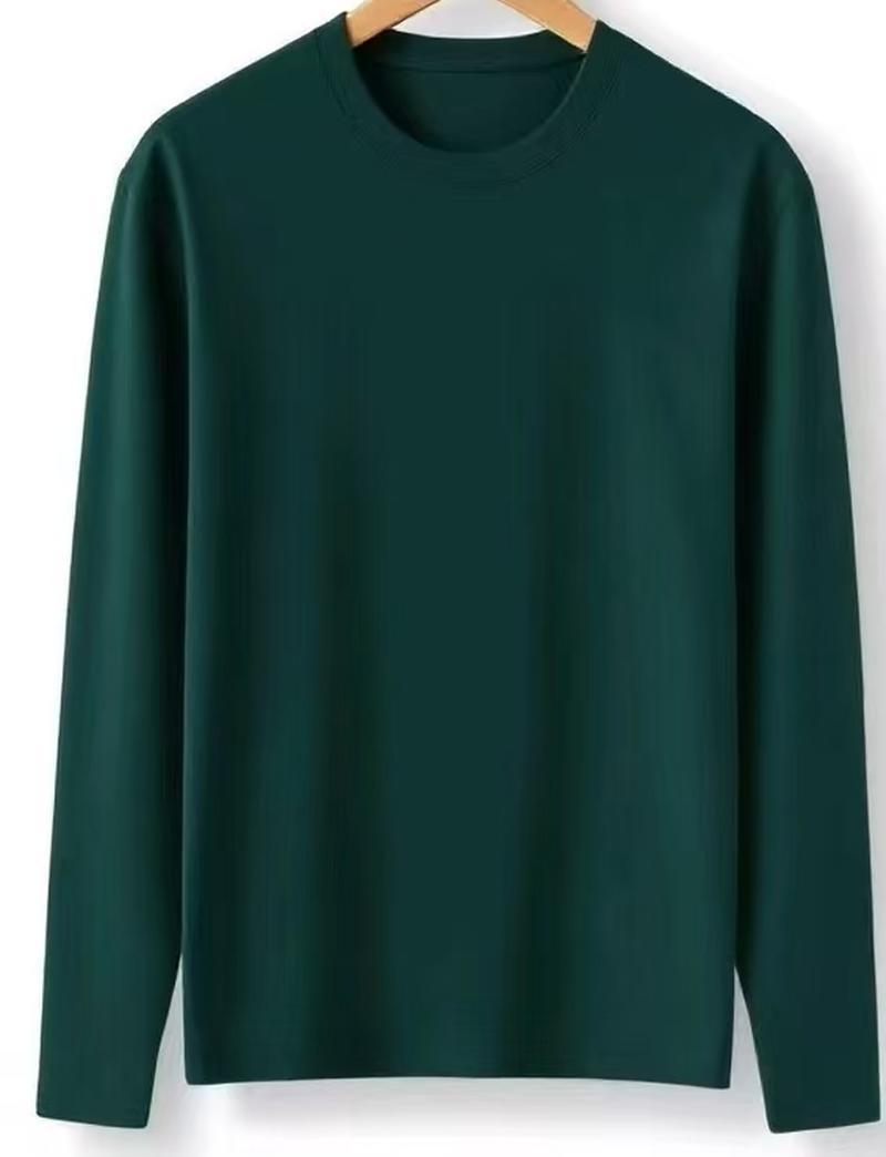 Solid-color Heavyweight Pure Cotton Crew-neck Long-sleeve T-shirt For Women
