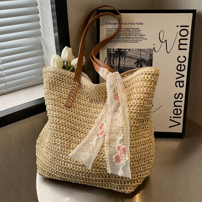 Women's Fashion Large-capacity Woven One-shoulder Bucket Bag