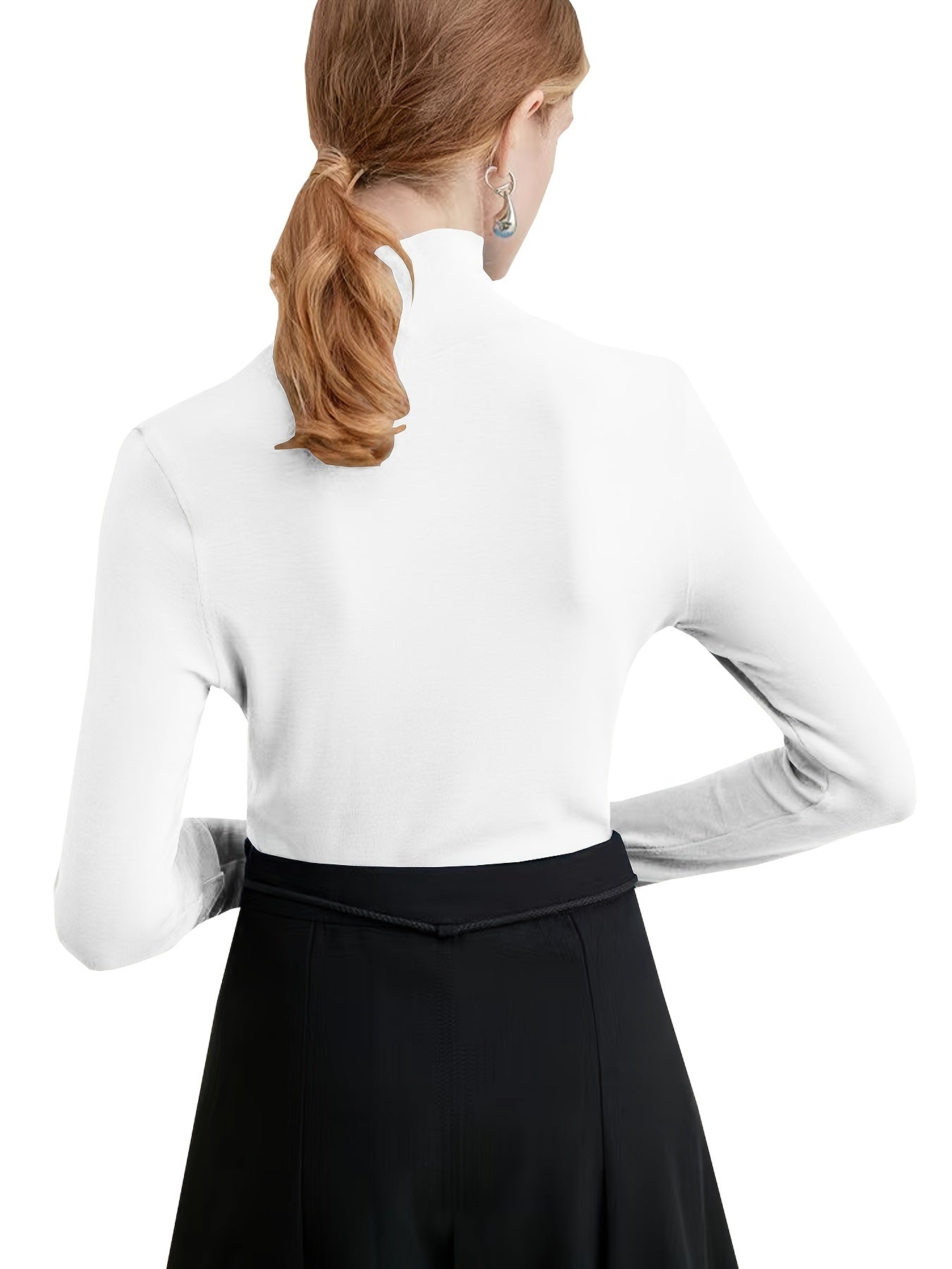 Women's Basic Solid Stretchy Long Sleeve Turtle Neck T-Shirt - Casual Everyday Top for Comfort and Style