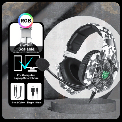 ONIKUMA K8 Wearable Gaming Headset For Computer With Microphone Wired Headset-gaming Headphones For PS4/PS5/Xbox One/PC With LED Lights, For Playstation Headset With Noise Reduction 7.1 Surround Sound Over-Ear And Wired 3.5mm