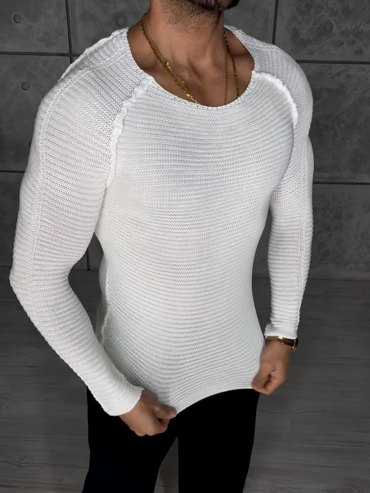 White Knit Slim-Fit Long-Sleeve Top