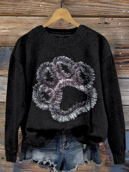 Digital-print Rabbit Amidst A Floral Meadowartistic Outfit Warm Chunky-knit Crewneck Hoodie