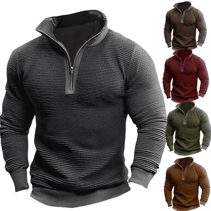 Premium Men's Contrast Zipper Sweatshirt - Casual Fleece Jacket