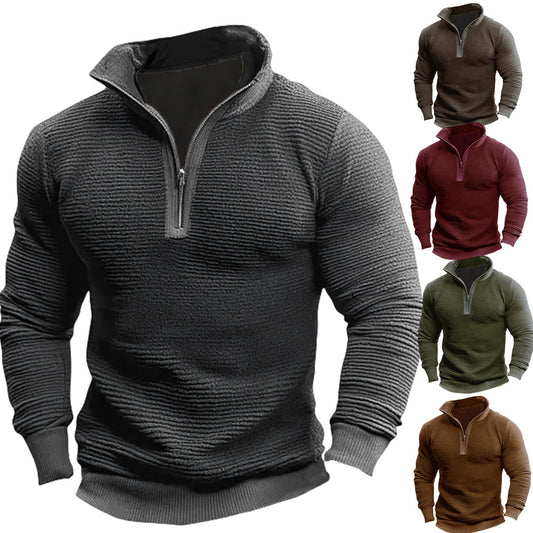 Premium Men's Contrast Zipper Sweatshirt - Casual Fleece Jacket