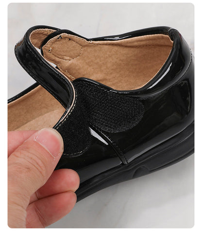 Girls' Black Mary Jane Shoes with Bow Detail - Non-Slip Synthetic Faux, Ideal for Performances & School Uniforms