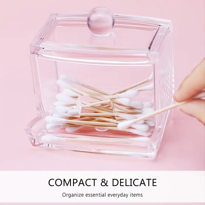 1pc Cotton Swab Holder, Plastic Cotton Ball Dispenser Organizer, Clear Bathroom Storage Container for Home & Bathroom
